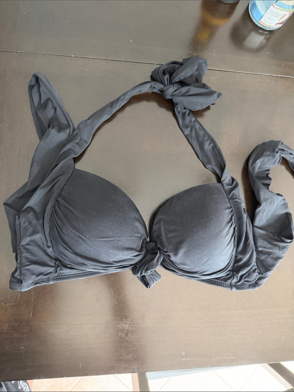 Liz Claiborne Black Halter Swim Bra with Tied Front